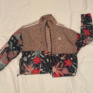 Womens Adidas crop track jack mutli colored leopard and plant print Size L